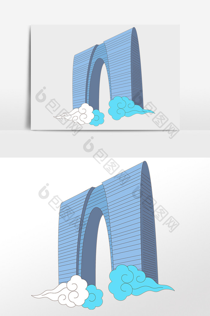 简约建筑苏州东方之门标志建筑手绘插画