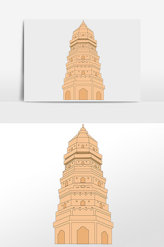 中国风矢量塔虎丘塔苏州手绘插画图片下载