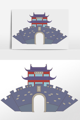 中国风建筑苏州相门城楼手绘插画