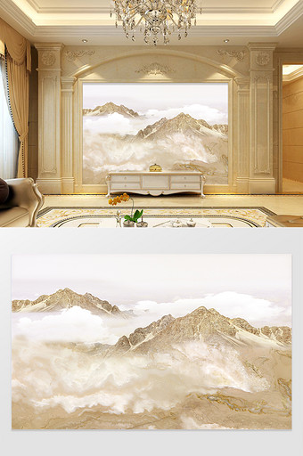 高清3D大理石纹山水日出背景墙九天印象图片