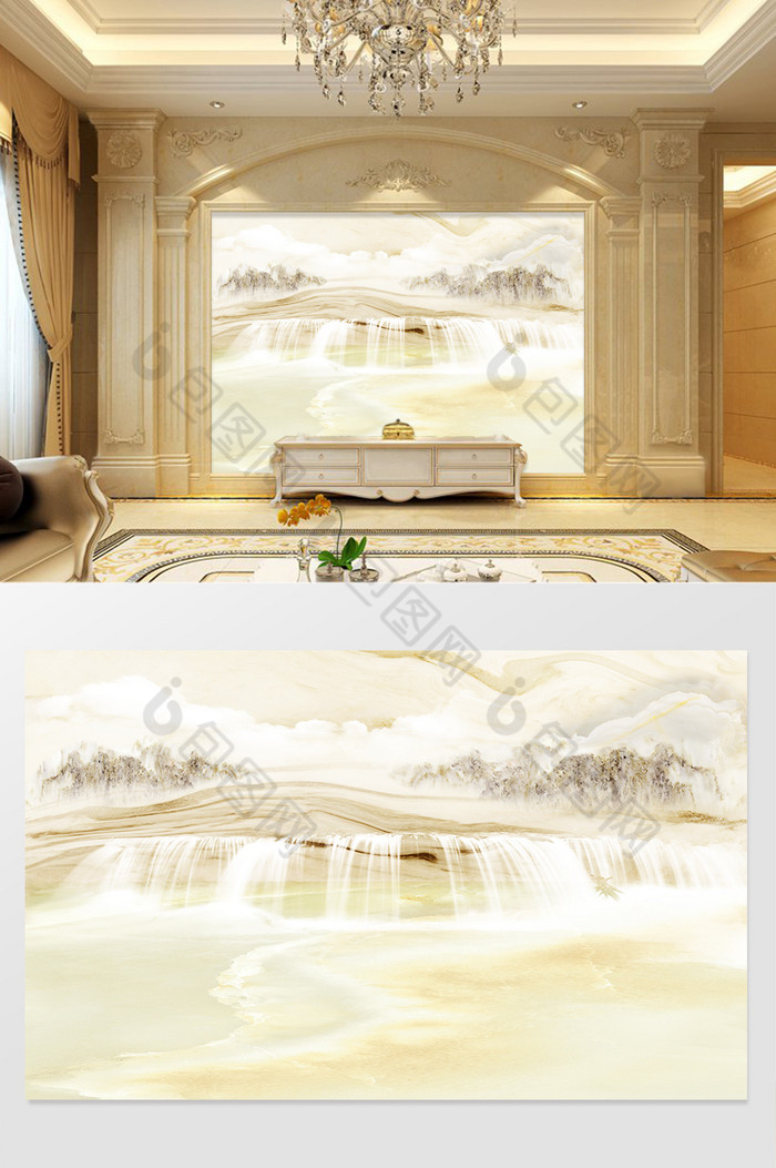 高清3D大理石纹山水日出背景墙旷世山水图片图片