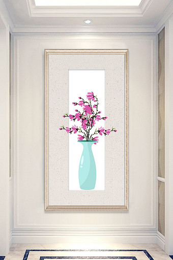 中国风3D立体花瓶玉兰花玄关装饰画图片