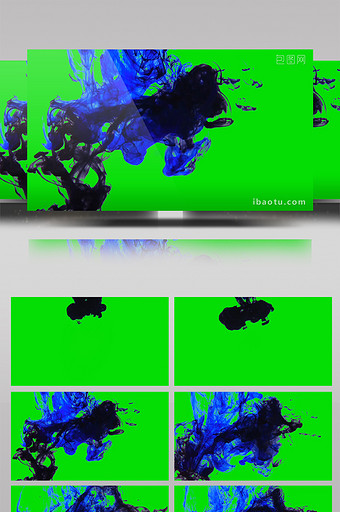 蓝色水墨晕染绿屏抠像绿幕视频素材图片