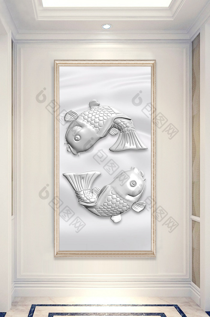 3D立体浮雕鲤鱼玄关装饰画图片图片