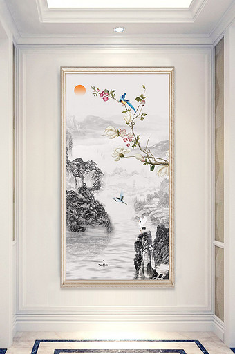 新中式花鸟山水装饰画玄关图片