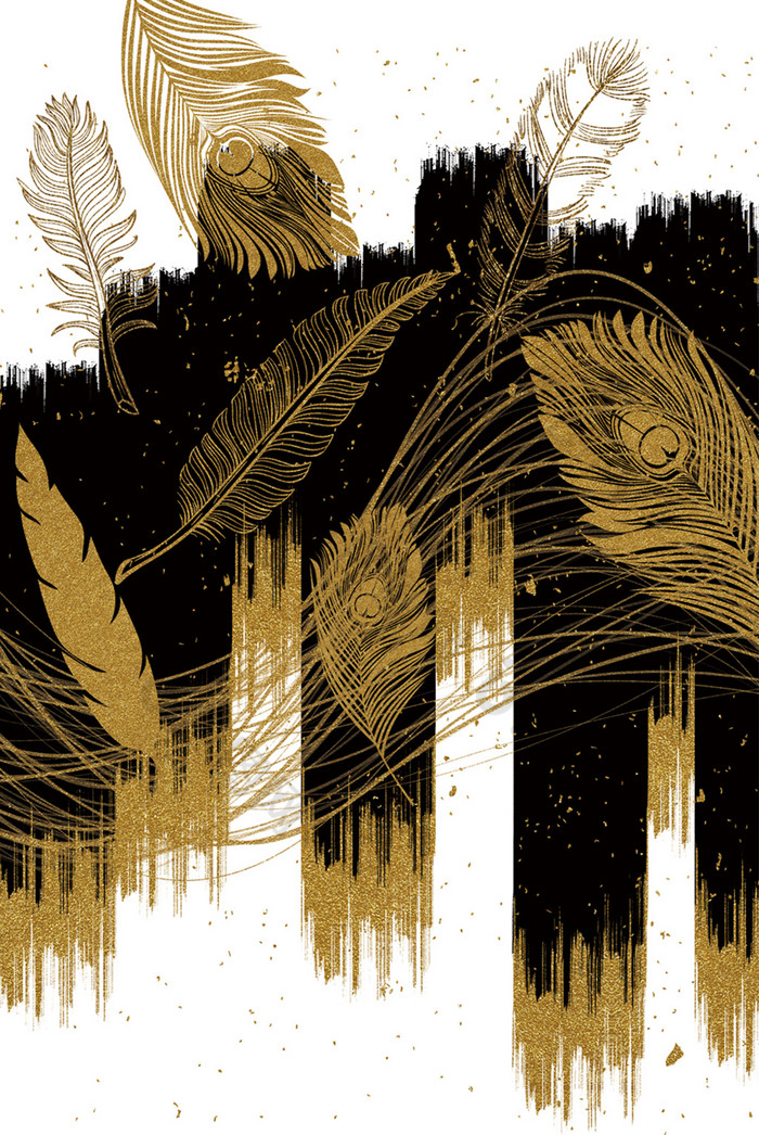 文艺简约抽象水墨羽毛图案装饰画