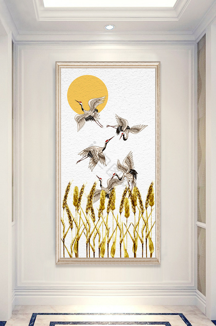 新中式创意白鹭稻穗玄关画装饰画图片