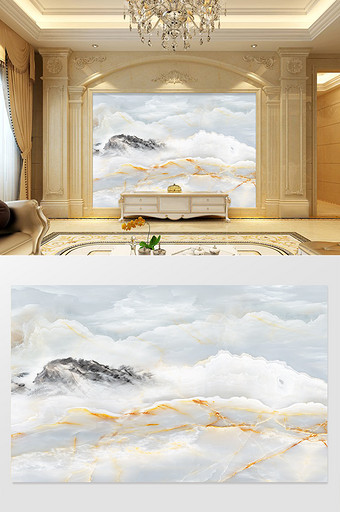 高清3D大理石纹山水花日出背景墙山河气势图片