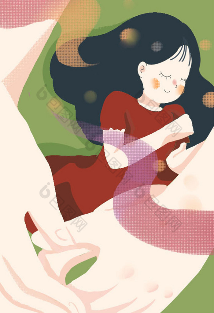 暖色温柔妈妈的手温暖女孩母亲节插画图片