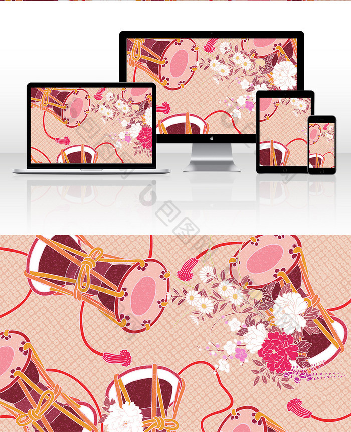 粉色扁平花朵扁平插画背景素材