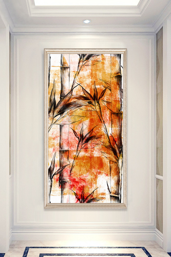 现代玄关画抽象竹子玄关装饰画图片