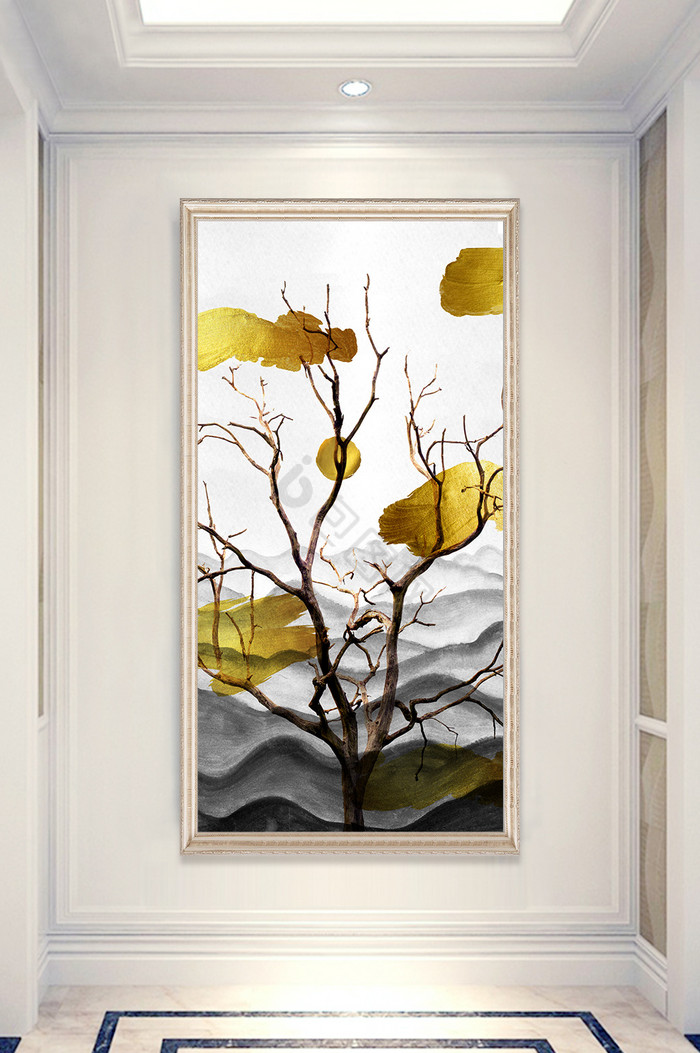 现代抽象创意玄关画树枝玄关装饰画图片