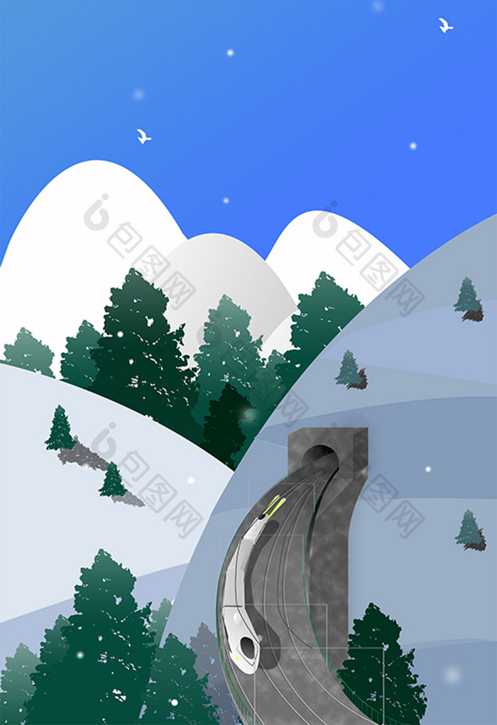 雪国列车长途旅行插画