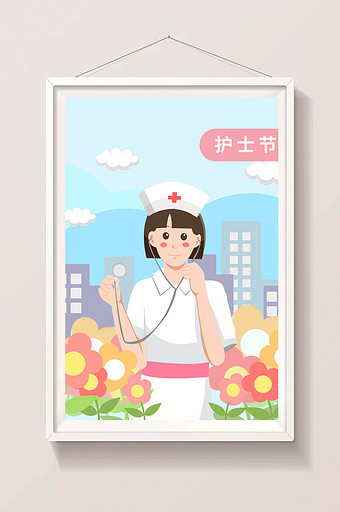 清新配色扁平化护士节节日插画图片