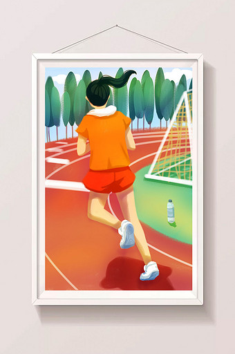 五四青年节跑步的女孩插画设计图片