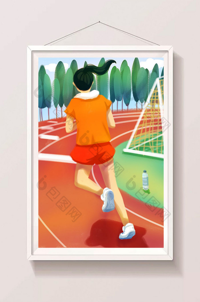 五四青年节跑步的女孩插画设计