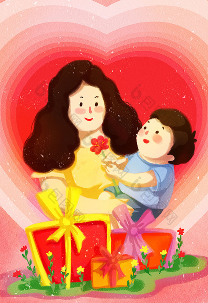 清新夏日母亲节极简创意插画设计