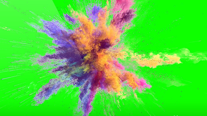 4K彩色水墨粒子爆开绿屏抠像绿幕视频素材