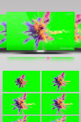 4K彩色水墨粒子爆开绿屏抠像绿幕视频素材图片