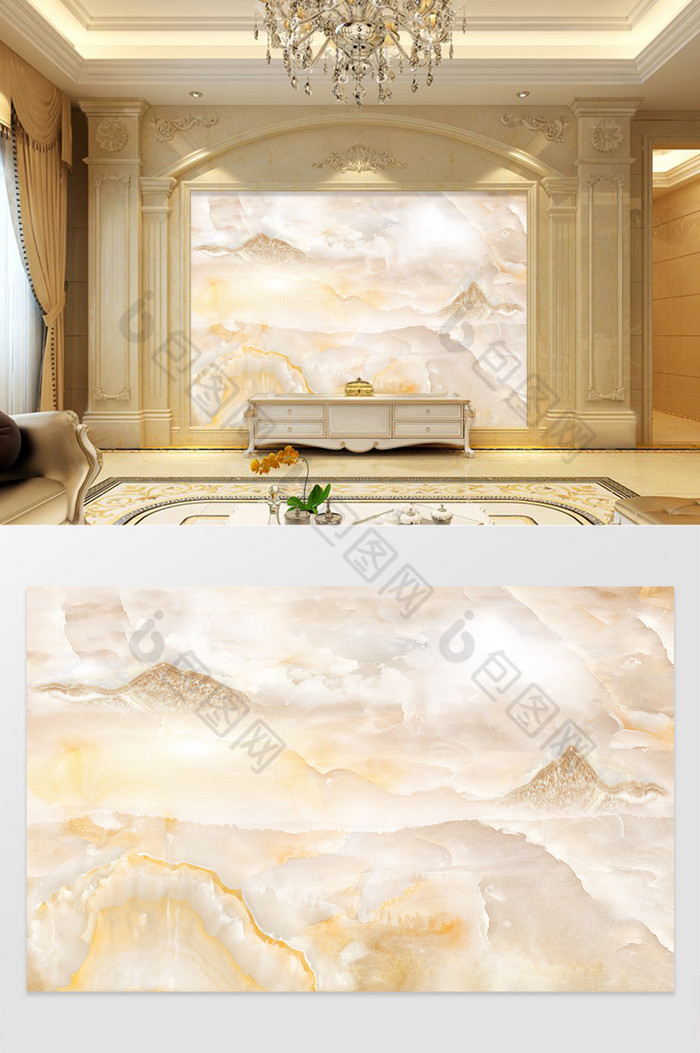 高清3D大理石纹山水花日出背景墙九州艺术图片图片