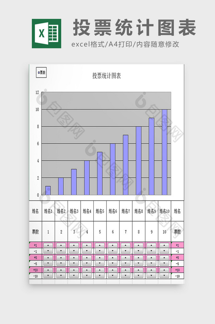 投票统计图表excel模板