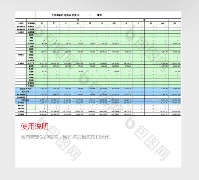 损益表模板excel模板