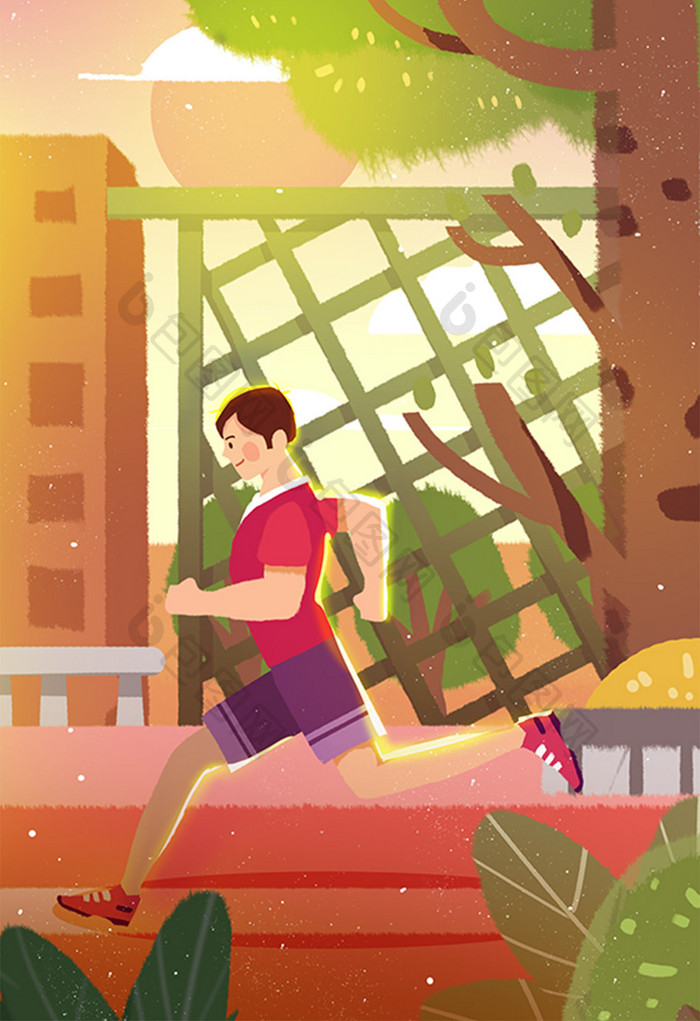 五月青春男生奔跑晨跑活力健身锻炼减肥插画