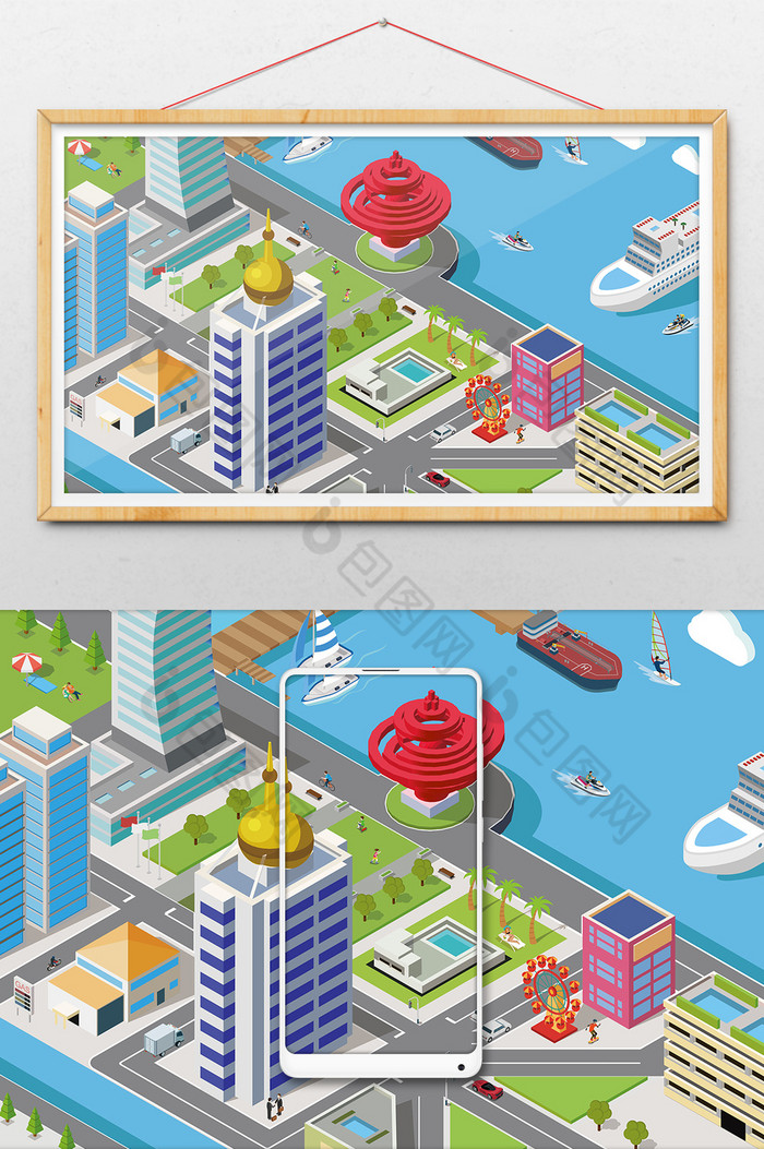 25d青岛五四广场插画