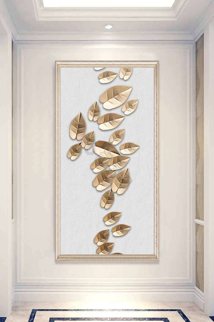 3D立体浮雕金色叶子玄关背景墙装饰画图片