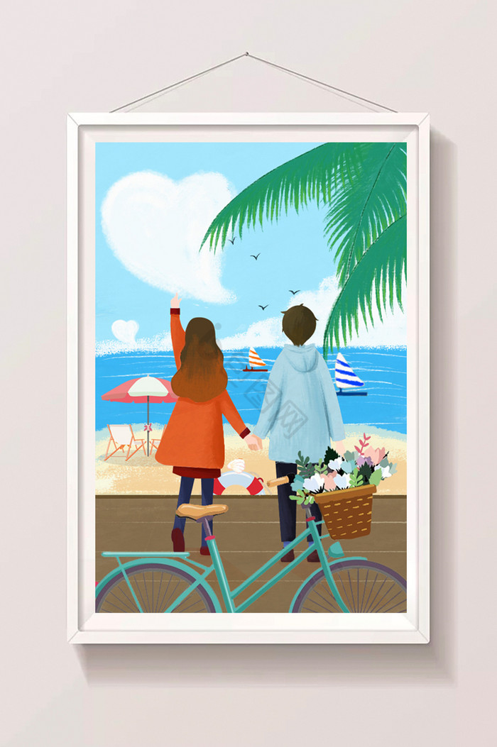 浪漫情人节情侣牵手520告白日插画