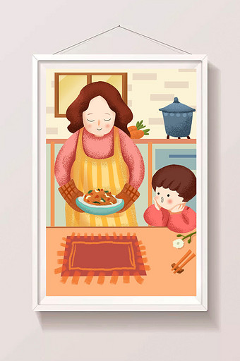 暖色厨房家庭妈妈母亲节孩子食物做饭幸福图片