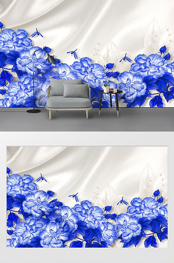 3d立体蓝色珠宝向日葵背景墙图片