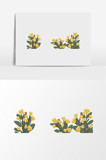 手绘水彩植物叶子小黄花图片