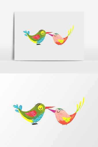 水彩手绘彩色小鸟图片