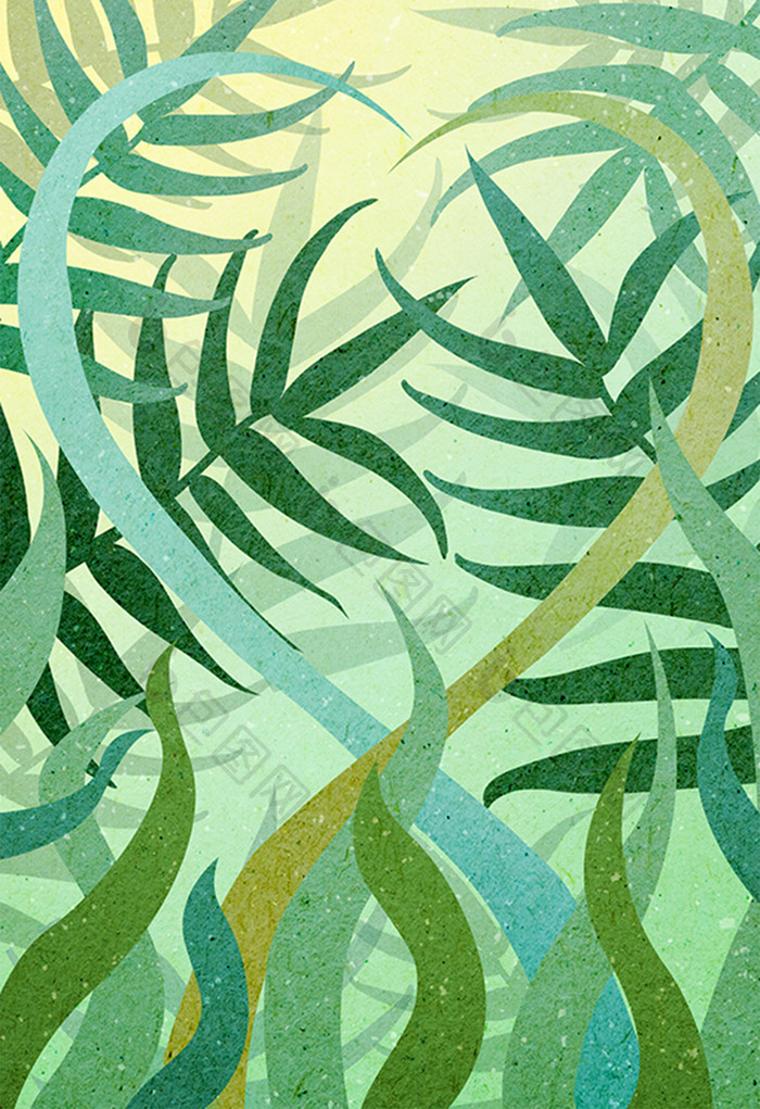 手绘水彩植物叶子插画背景