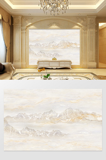 高清3D大理石纹山水花日出背景墙山川印象图片