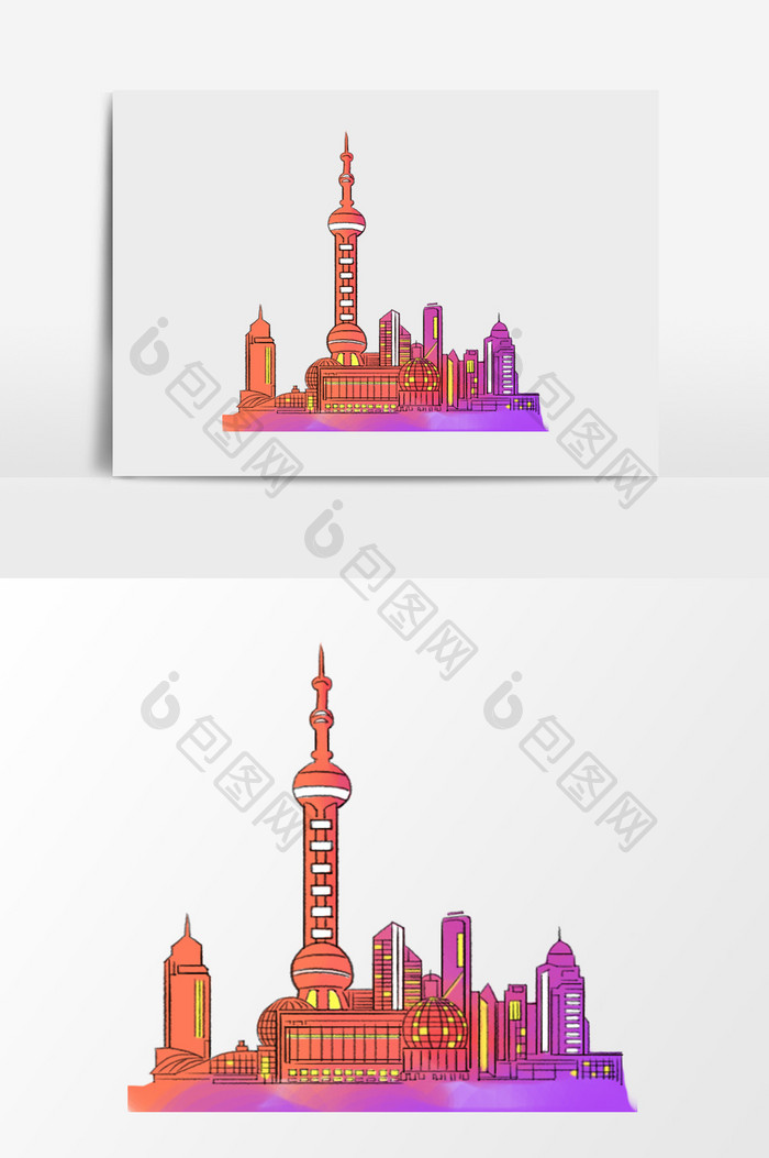 手绘卡通城市上海建筑