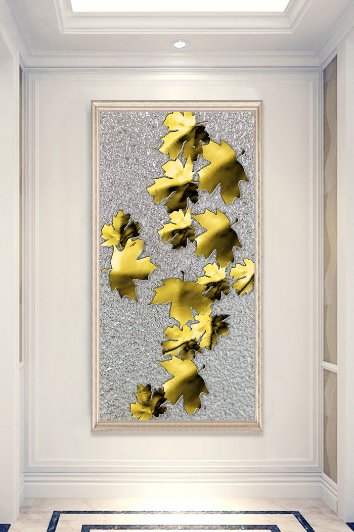 3D立体浮雕金色枫叶玄关背景墙装饰画图片