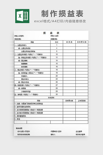 制作损益表excel模板图片