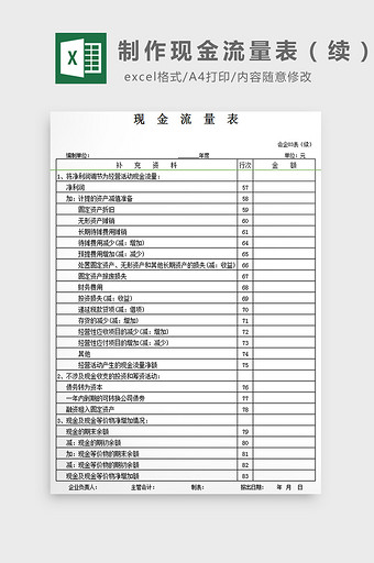 制作现金流量表（续）excel模板图片