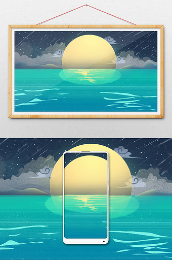 手绘卡通海洋太阳插画图片