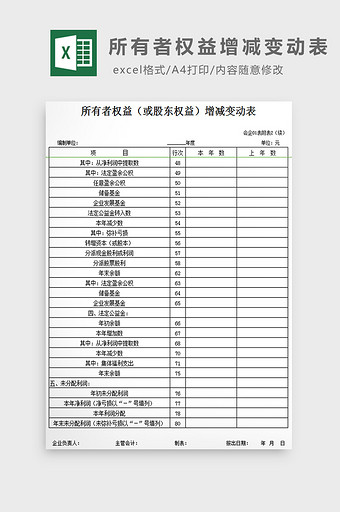 所有者权益增减变动表excel模板图片