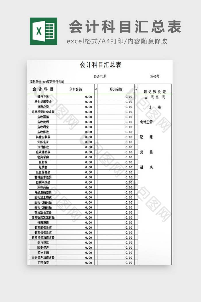 会计科目汇总表excel模板