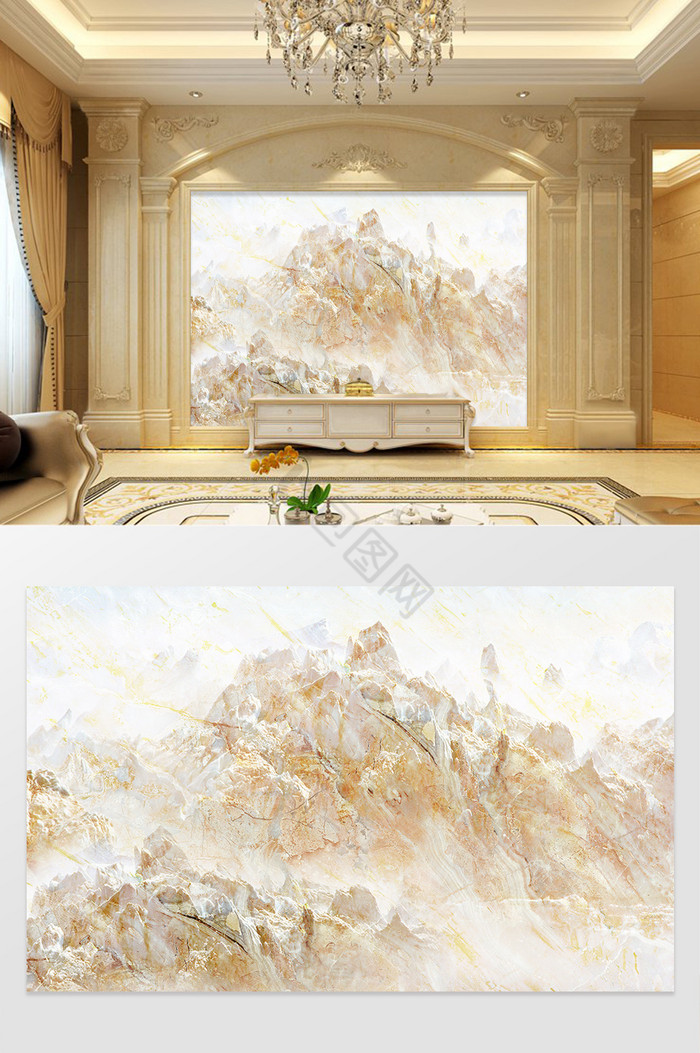 高清3D大理石纹山水日出背景墙印象山图片