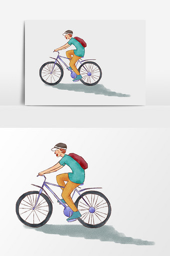 手绘卡通骑自行车的男孩图片