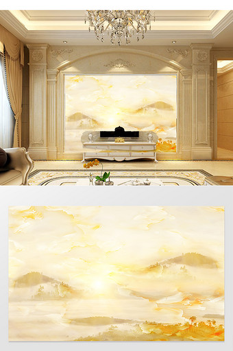 高清3D大理石纹山水花日出背景墙雾海仙象图片