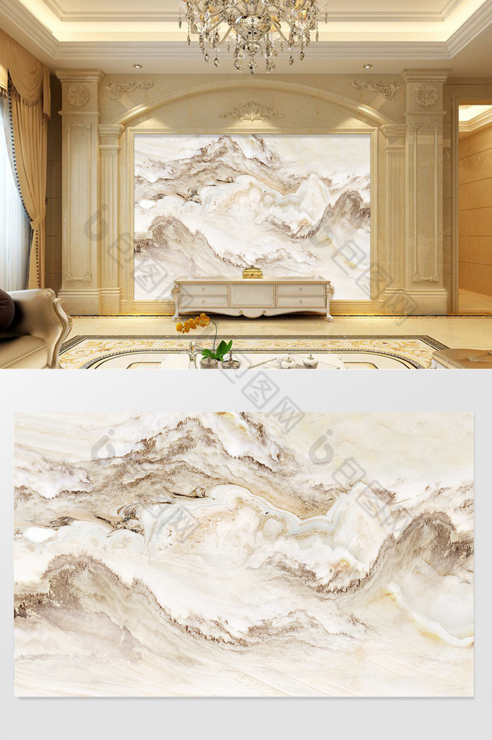 高清3D大理石纹山水花日出背景墙山峰极景图片图片