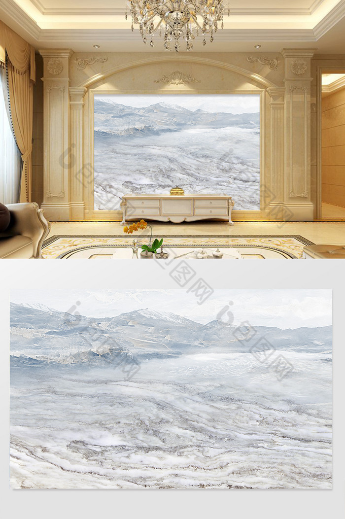 高清3D大理石纹山水花日出背景墙山光明媚图片图片