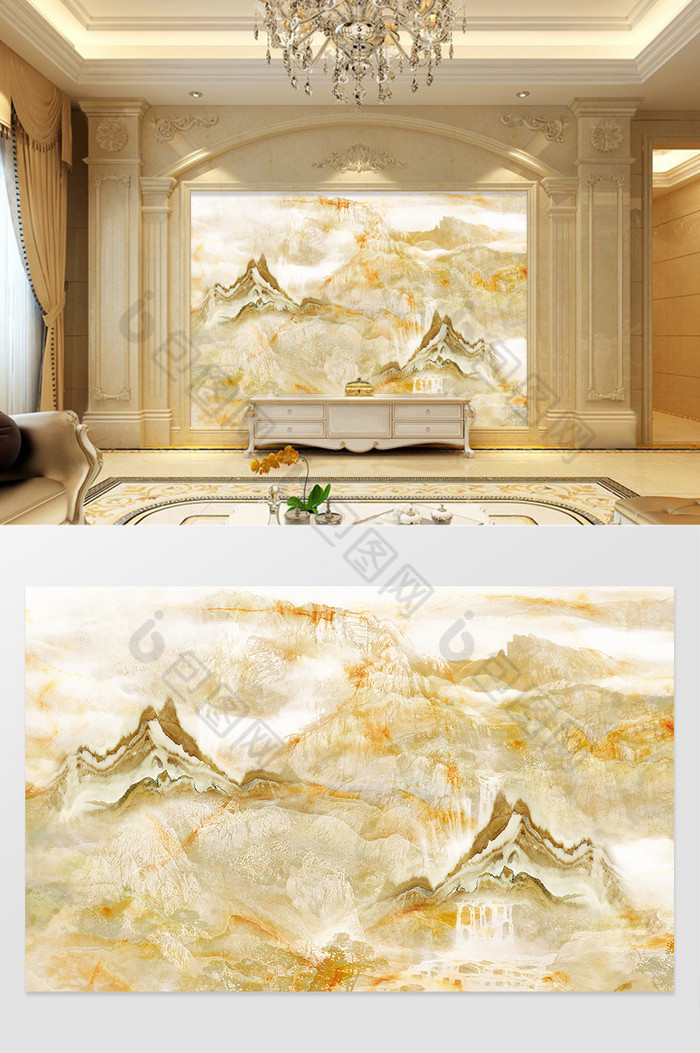 高清3D大理石纹山水花日出背景墙名山大川图片图片