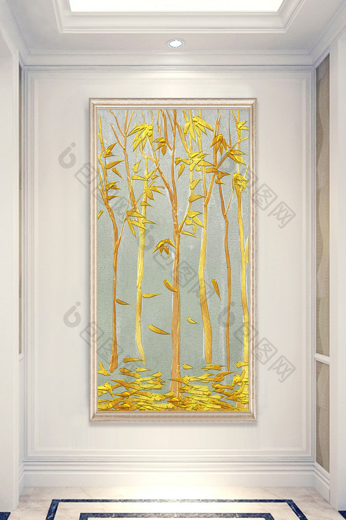 现代简约立体浮雕质感金色树木电视背景墙